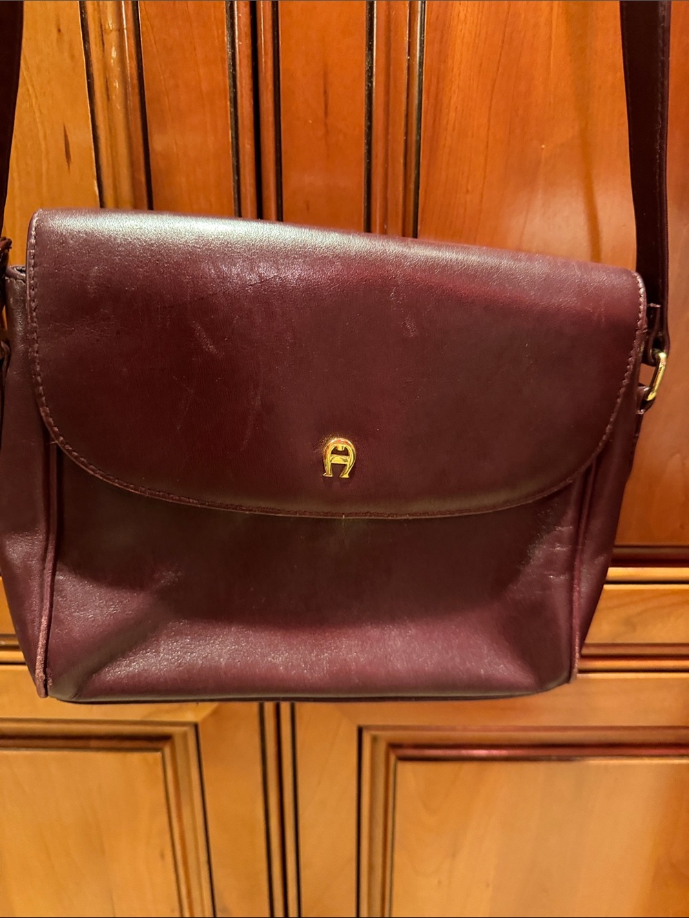 Etienne Aigner Burgundy Leather Crossbody Bag with Gold Tone Hardware